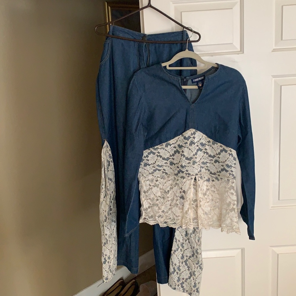 Forenza Jean and Lace Bellbottom Pant set